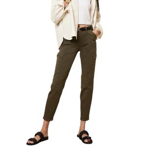 Banana Republic Green Cotton Twill Cargo Pants Zipper Pockets Size 34 Women’s 18